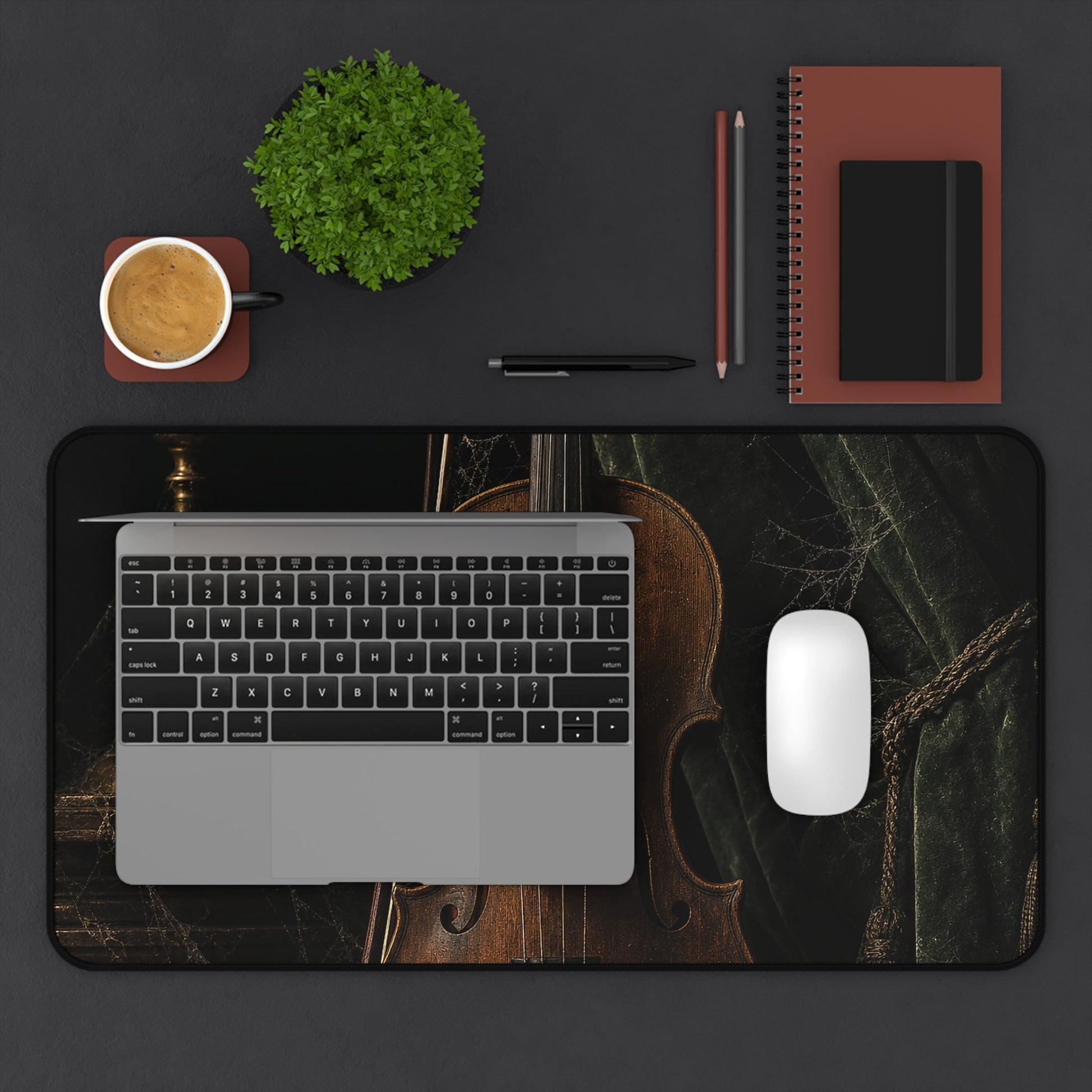 Violin On Dark Stage - Dark Academia Gaming Desk Mat - Moikas