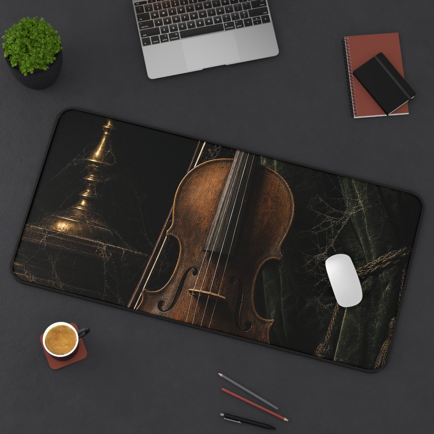 Violin On Dark Stage - Dark Academia Gaming Desk Mat - Moikas