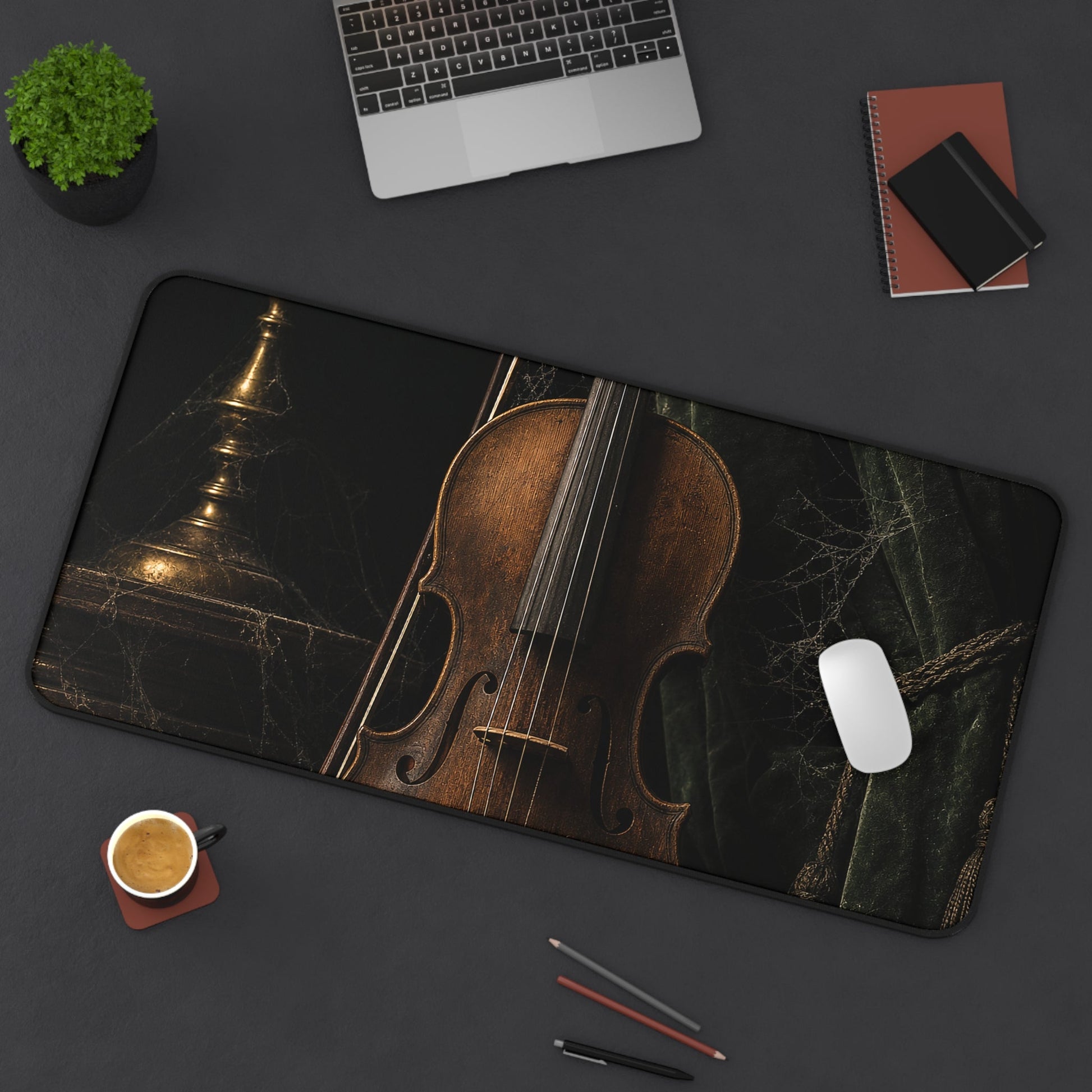 Violin On Dark Stage - Dark Academia Gaming Desk Mat - Moikas