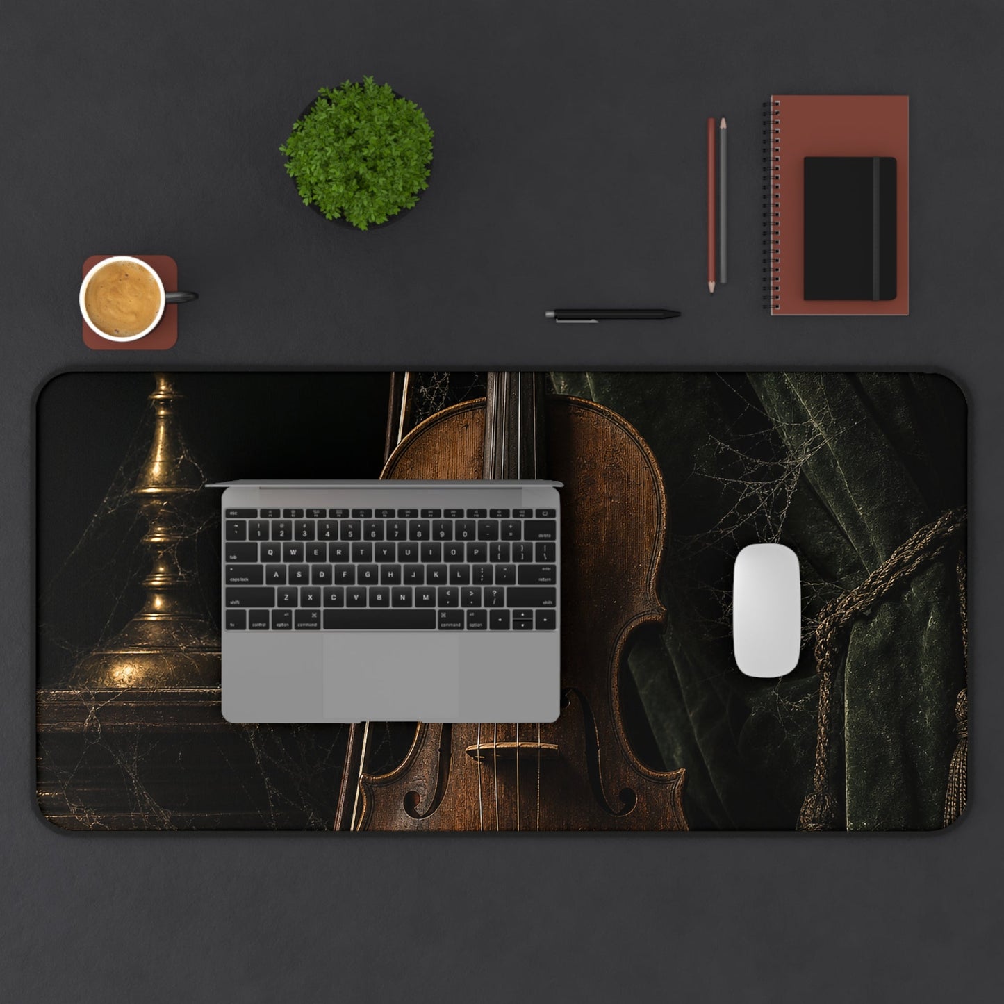 Violin On Dark Stage - Dark Academia Gaming Desk Mat - Moikas
