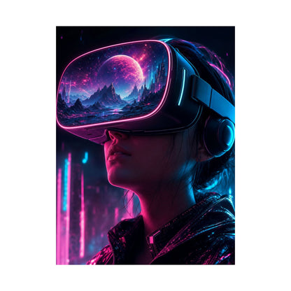 Vr Headset Showing Another World - Gaming Culture Art Print (Matte Poster) - Moikas
