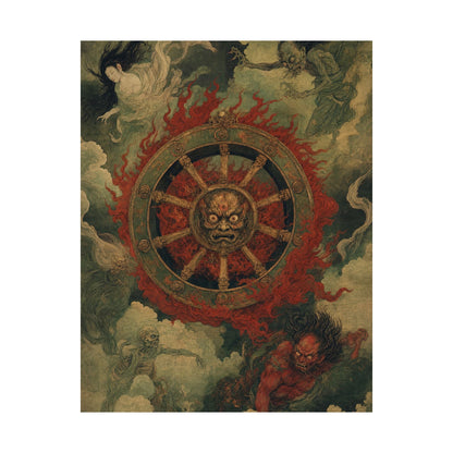 Wanyudo Burning Wheel With Face - Japanese Mythology Art Print (Matte Poster) - Moikas
