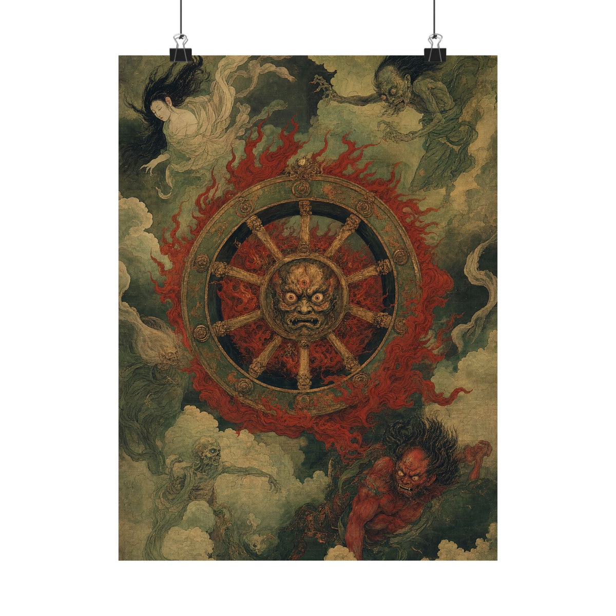 Wanyudo Burning Wheel With Face - Japanese Mythology Art Print (Matte Poster) - Moikas