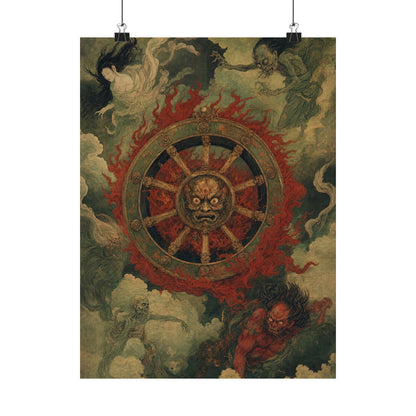 Wanyudo Burning Wheel With Face - Japanese Mythology Art Print (Matte Poster) - Moikas