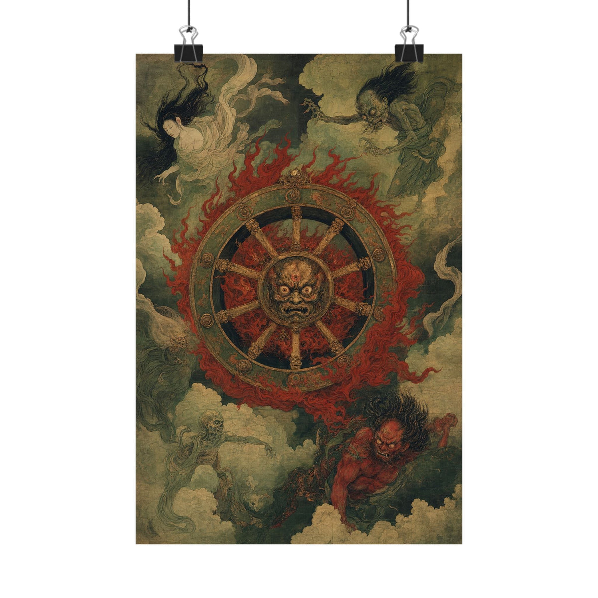 Wanyudo Burning Wheel With Face - Japanese Mythology Art Print (Matte Poster) - Moikas
