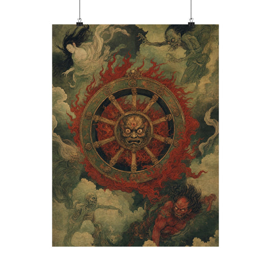 Wanyudo Burning Wheel With Face - Japanese Mythology Art Print (Matte Poster) - Moikas