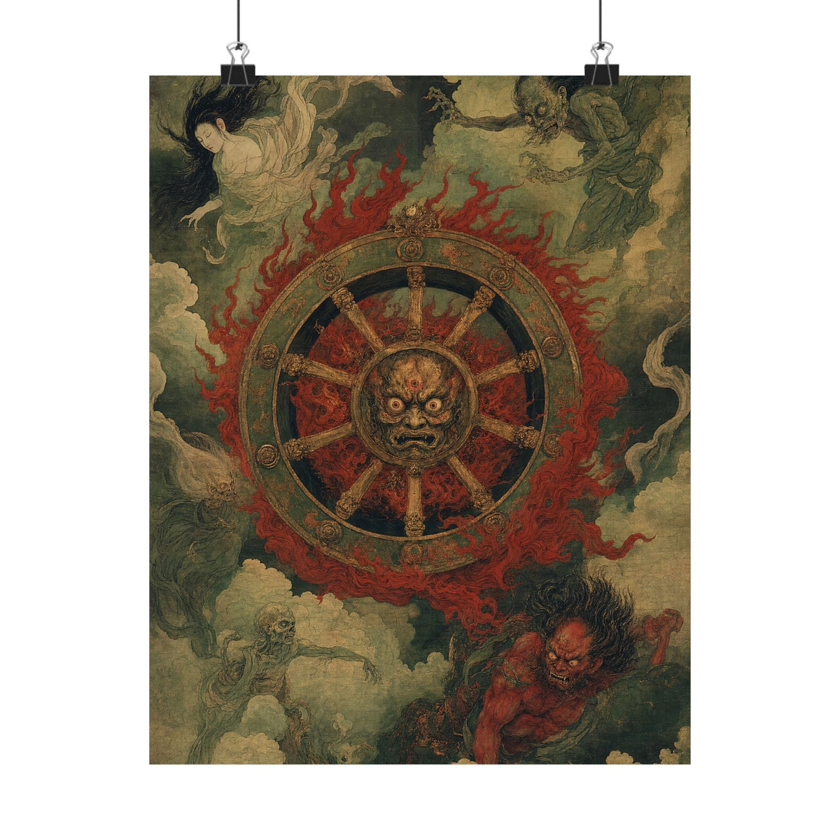Wanyudo Burning Wheel With Face - Japanese Mythology Art Print (Matte Poster) - Moikas