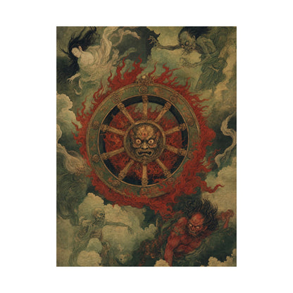 Wanyudo Burning Wheel With Face - Japanese Mythology Art Print (Matte Poster) - Moikas
