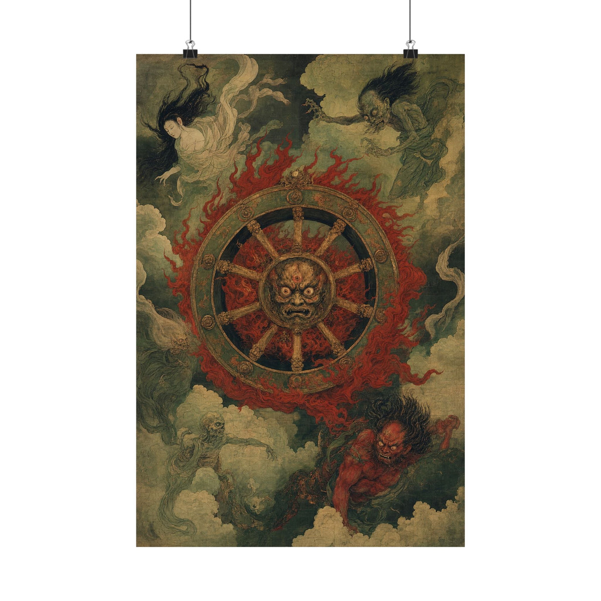 Wanyudo Burning Wheel With Face - Japanese Mythology Art Print (Matte Poster) - Moikas