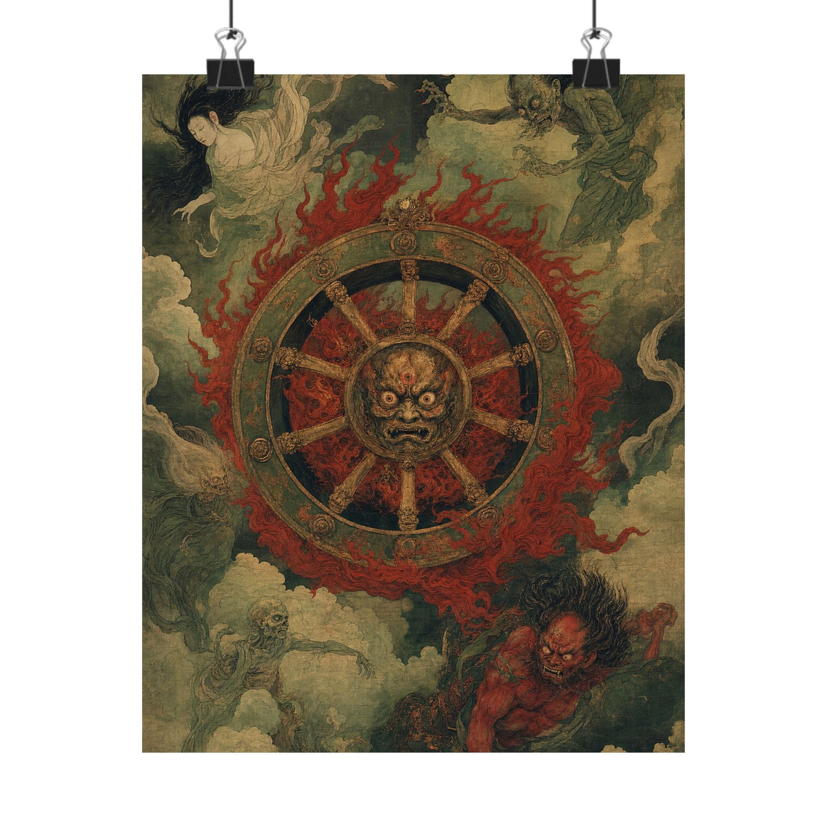 Wanyudo Burning Wheel With Face - Japanese Mythology Art Print (Matte Poster) - Moikas