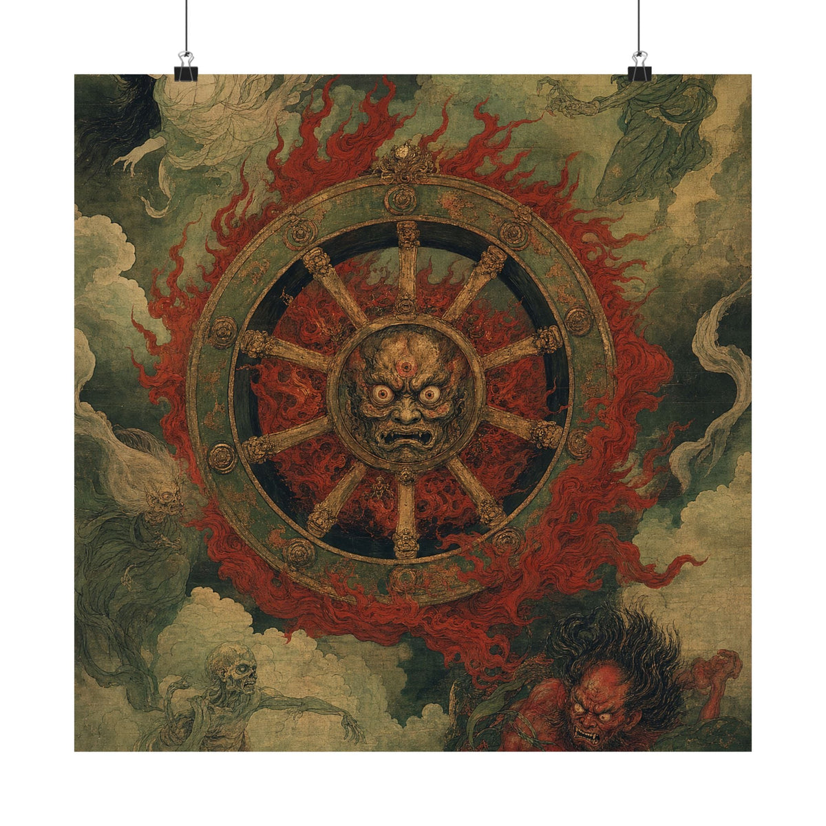 Wanyudo Burning Wheel With Face - Japanese Mythology Art Print (Matte Poster) - Moikas