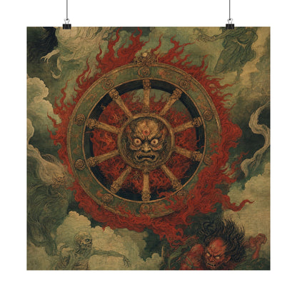 Wanyudo Burning Wheel With Face - Japanese Mythology Art Print (Matte Poster) - Moikas