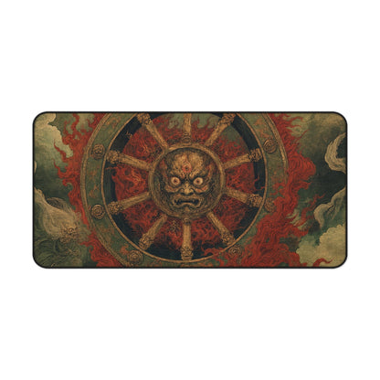 Wanyudo Burning Wheel With Face - Japanese Mythology Gaming Desk Mat - Moikas