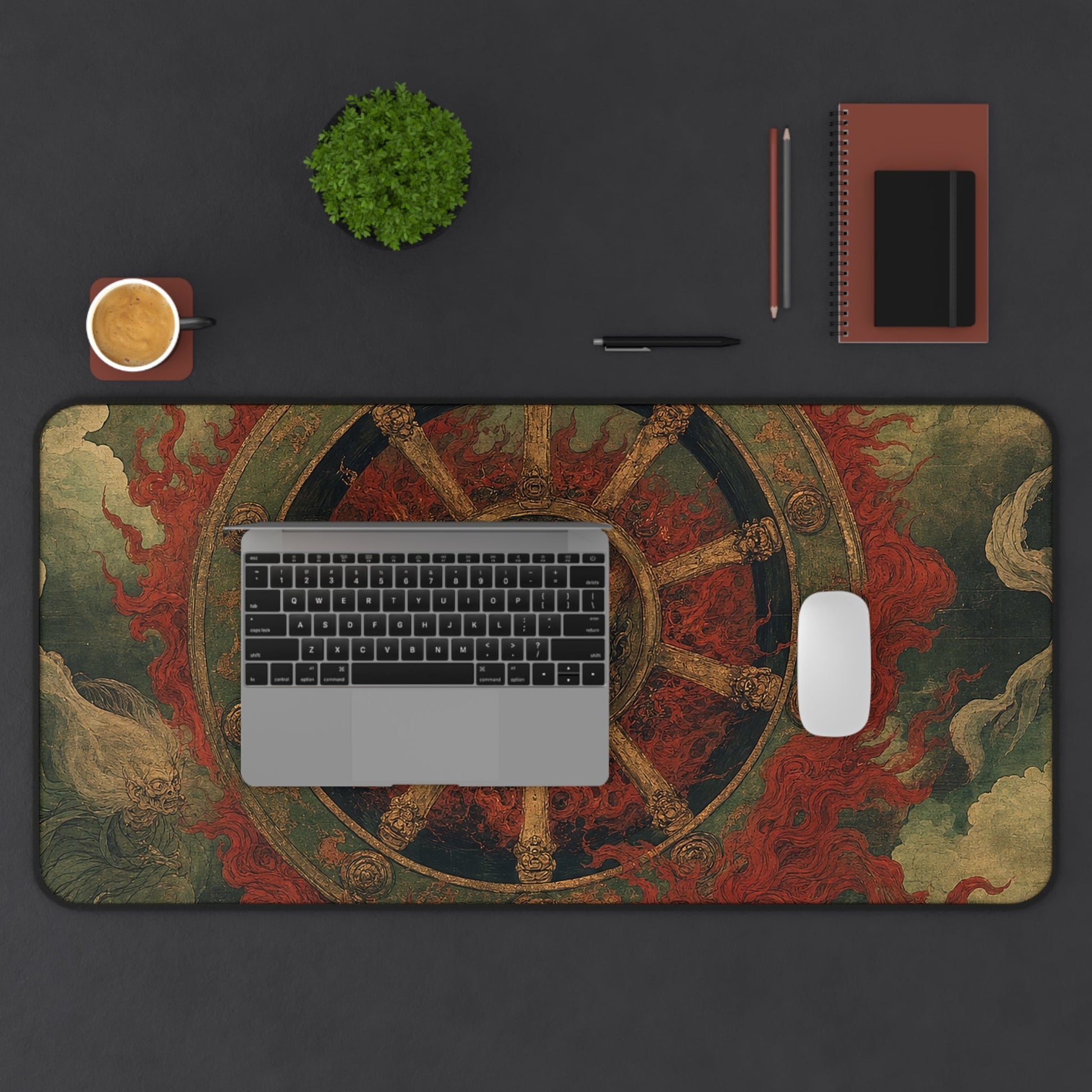 Wanyudo Burning Wheel With Face - Japanese Mythology Gaming Desk Mat - Moikas
