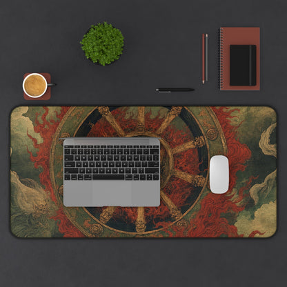 Wanyudo Burning Wheel With Face - Japanese Mythology Gaming Desk Mat - Moikas