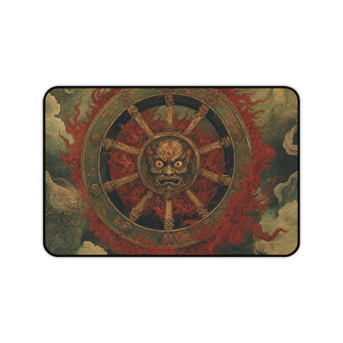 Wanyudo Burning Wheel With Face - Japanese Mythology Gaming Desk Mat - Moikas
