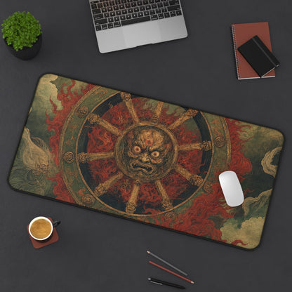Wanyudo Burning Wheel With Face - Japanese Mythology Gaming Desk Mat - Moikas