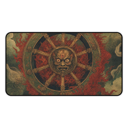 Wanyudo Burning Wheel With Face - Japanese Mythology Gaming Desk Mat - Moikas