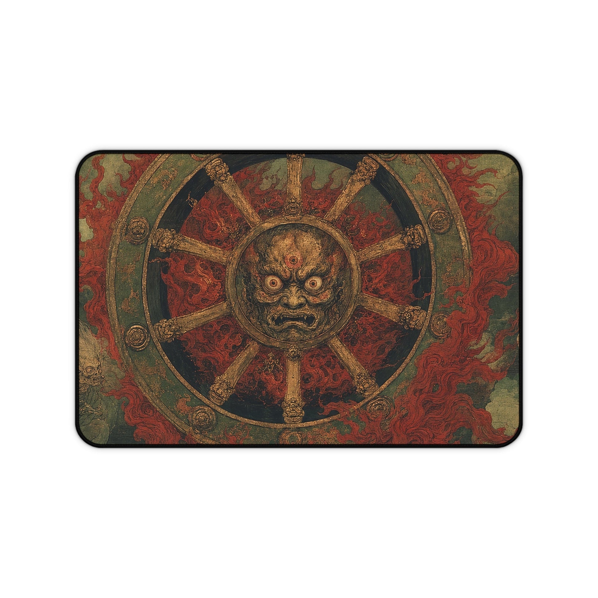 Wanyudo Burning Wheel With Face - Japanese Mythology Gaming Desk Mat - Moikas