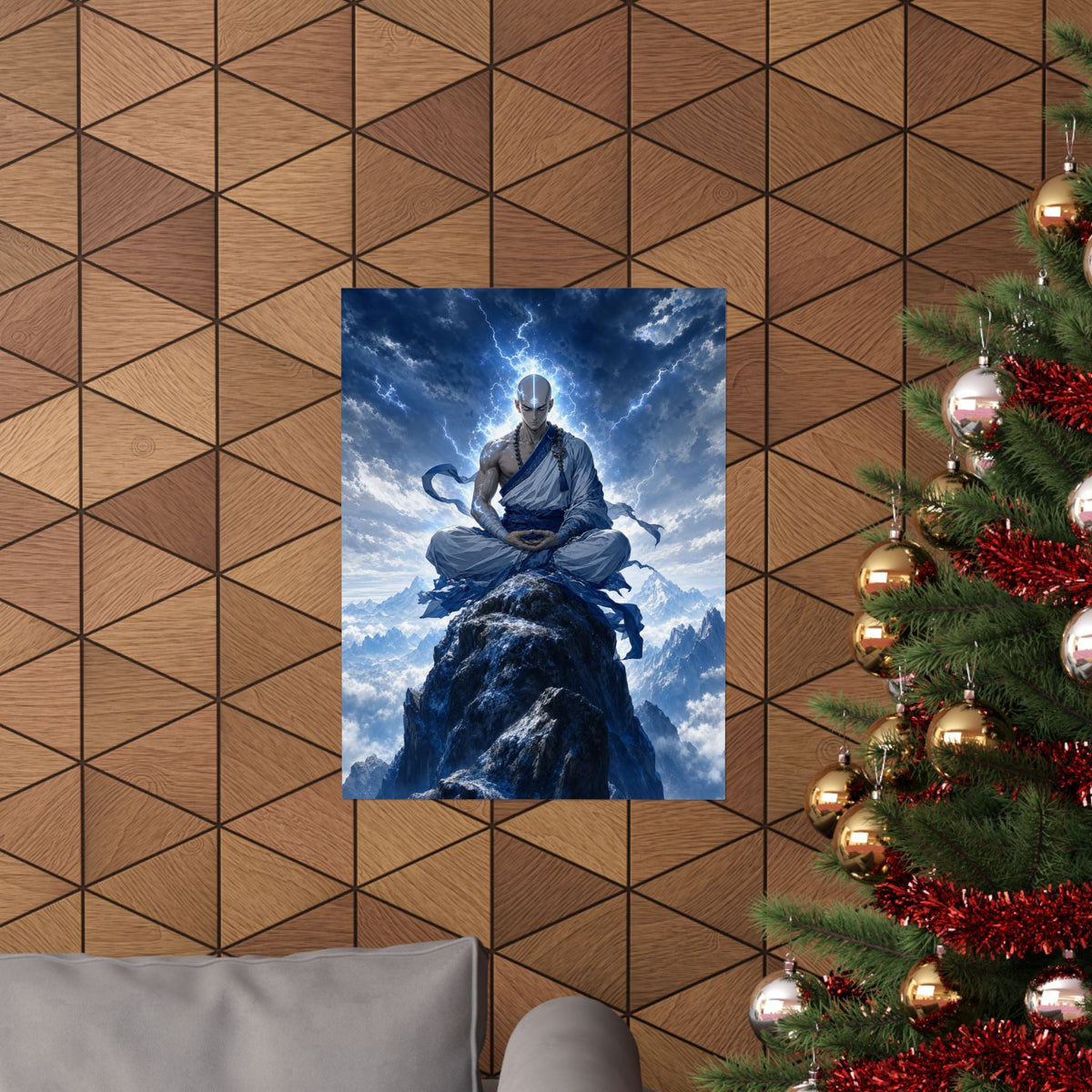 Warrior Monk Meditating On Peak - Anime Manga Art Print (Matte Poster) - Moikas