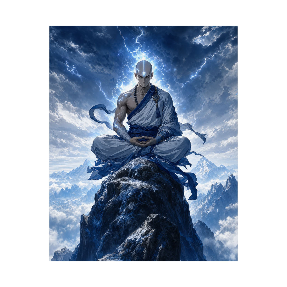 Warrior Monk Meditating On Peak - Anime Manga Art Print (Matte Poster) - Moikas