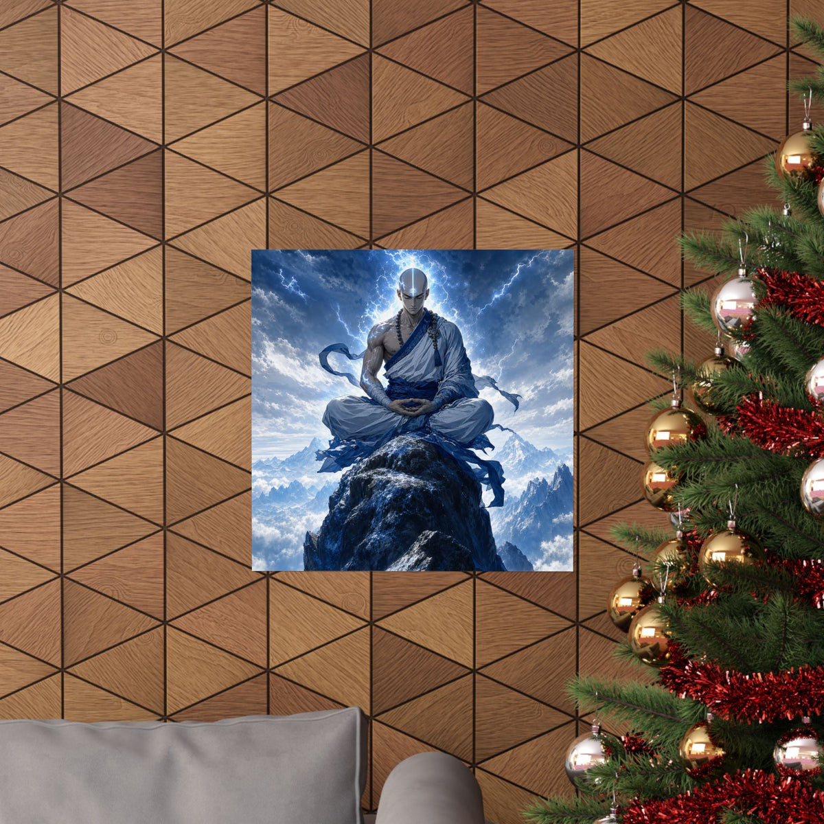 Warrior Monk Meditating On Peak - Anime Manga Art Print (Matte Poster) - Moikas