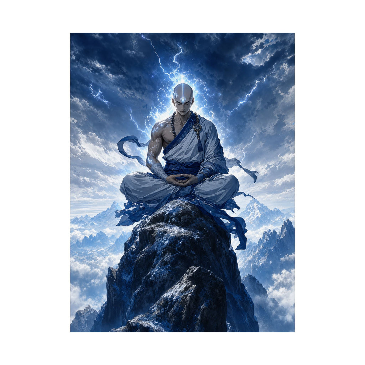 Warrior Monk Meditating On Peak - Anime Manga Art Print (Matte Poster) - Moikas