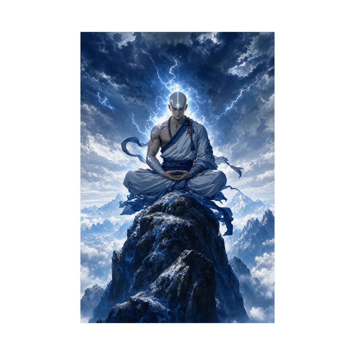Warrior Monk Meditating On Peak - Anime Manga Art Print (Matte Poster) - Moikas