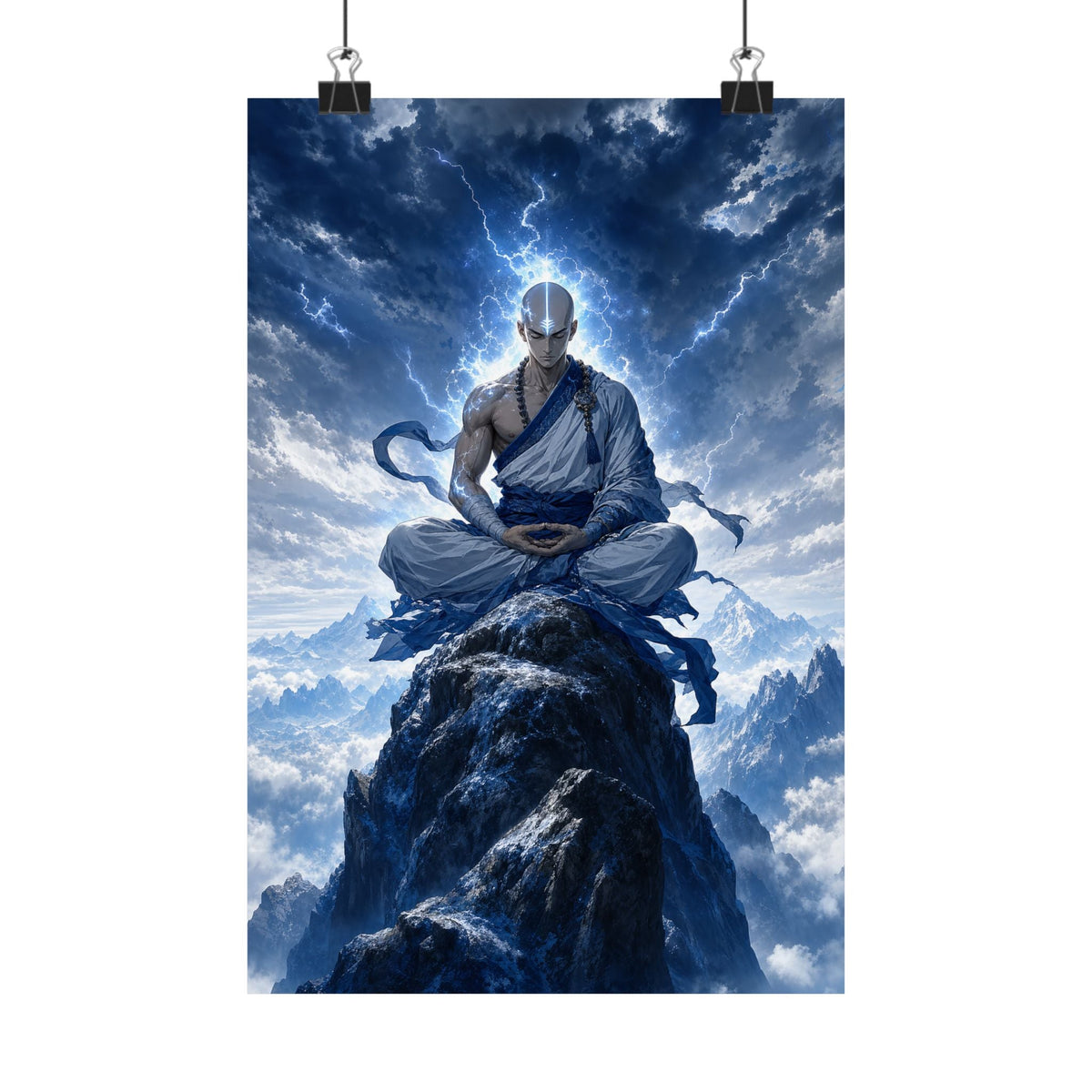 Warrior Monk Meditating On Peak - Anime Manga Art Print (Matte Poster) - Moikas