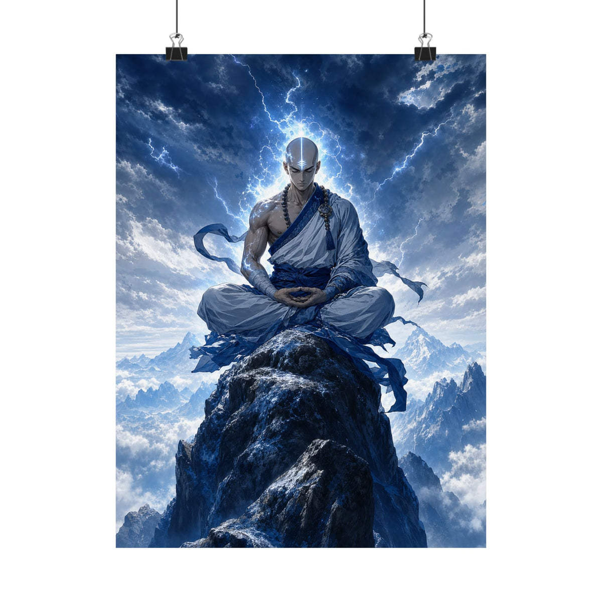 Warrior Monk Meditating On Peak - Anime Manga Art Print (Matte Poster) - Moikas