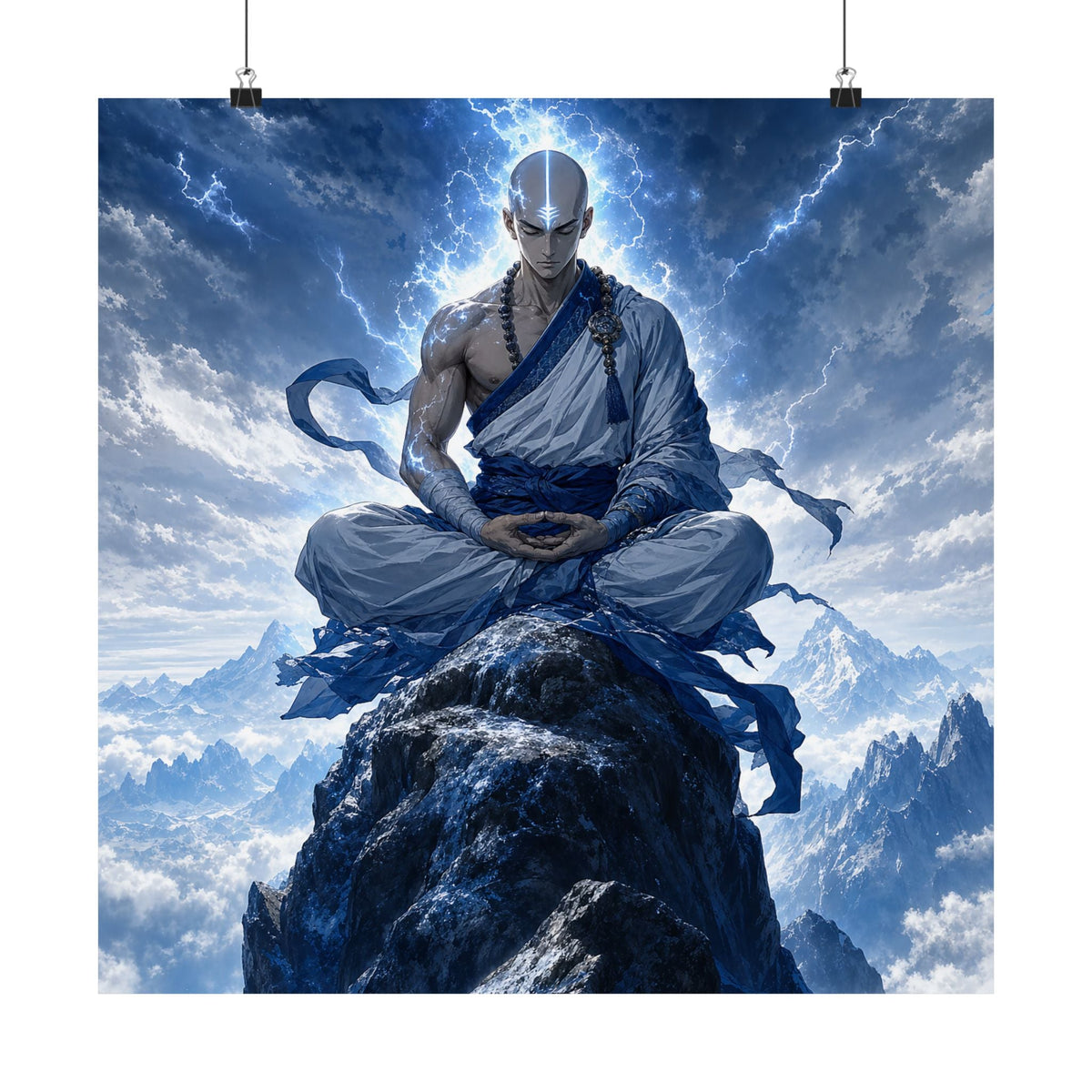 Warrior Monk Meditating On Peak - Anime Manga Art Print (Matte Poster) - Moikas