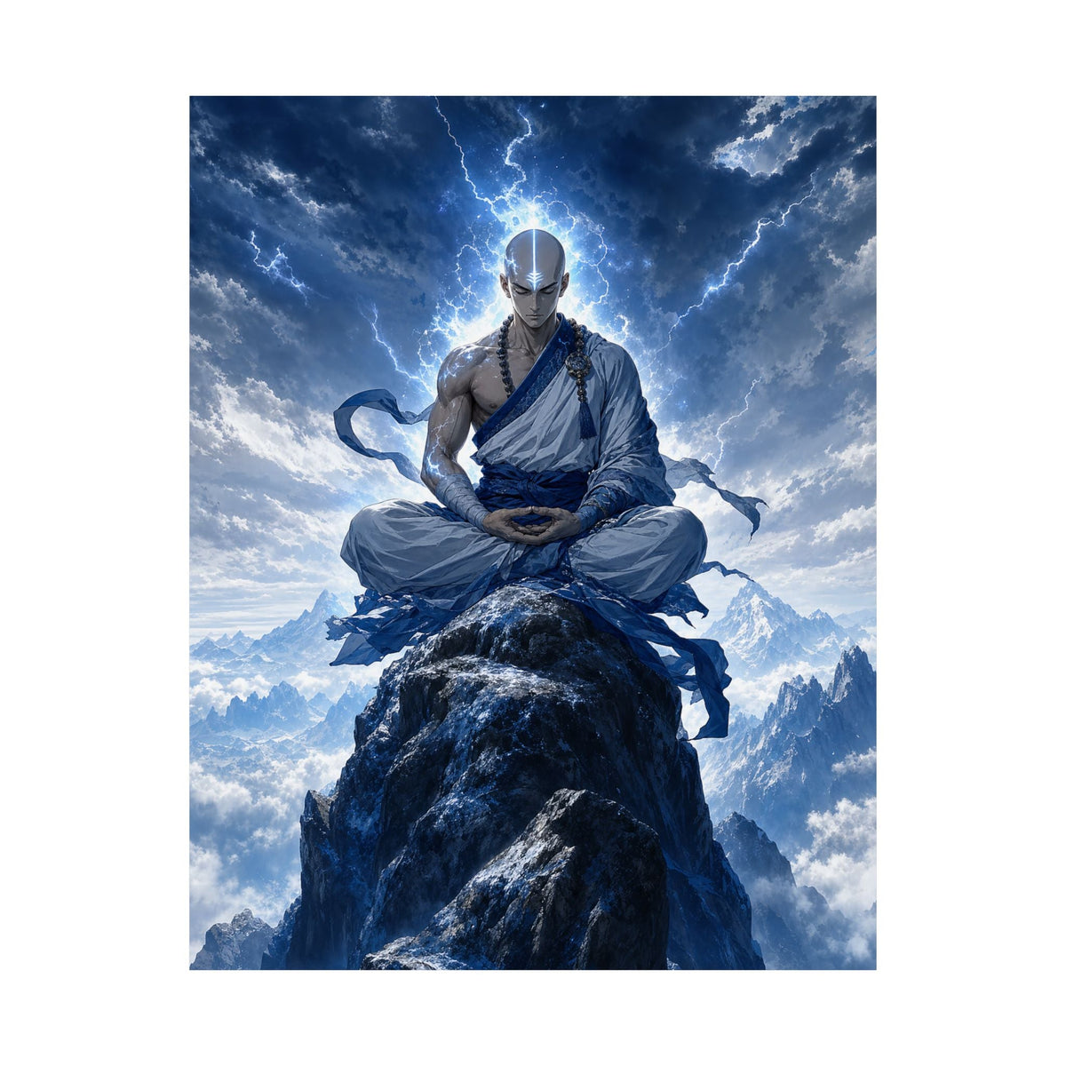 Warrior Monk Meditating On Peak - Anime Manga Art Print (Matte Poster) - Moikas