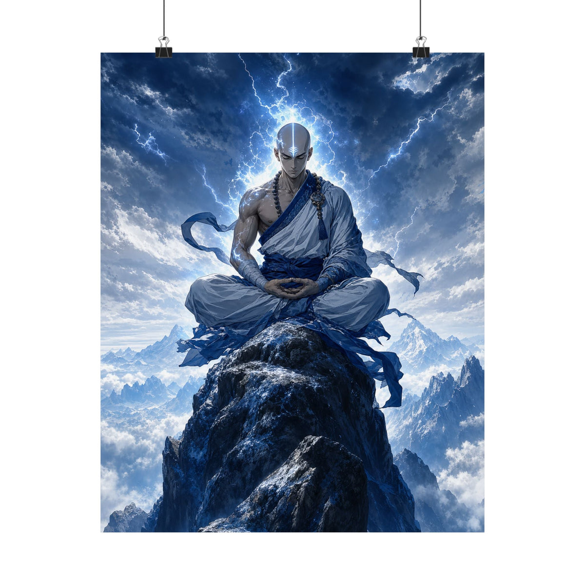 Warrior Monk Meditating On Peak - Anime Manga Art Print (Matte Poster) - Moikas