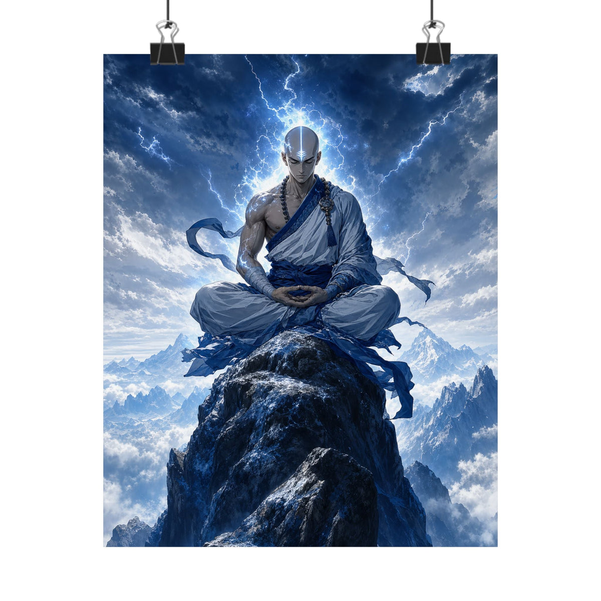 Warrior Monk Meditating On Peak - Anime Manga Art Print (Matte Poster) - Moikas