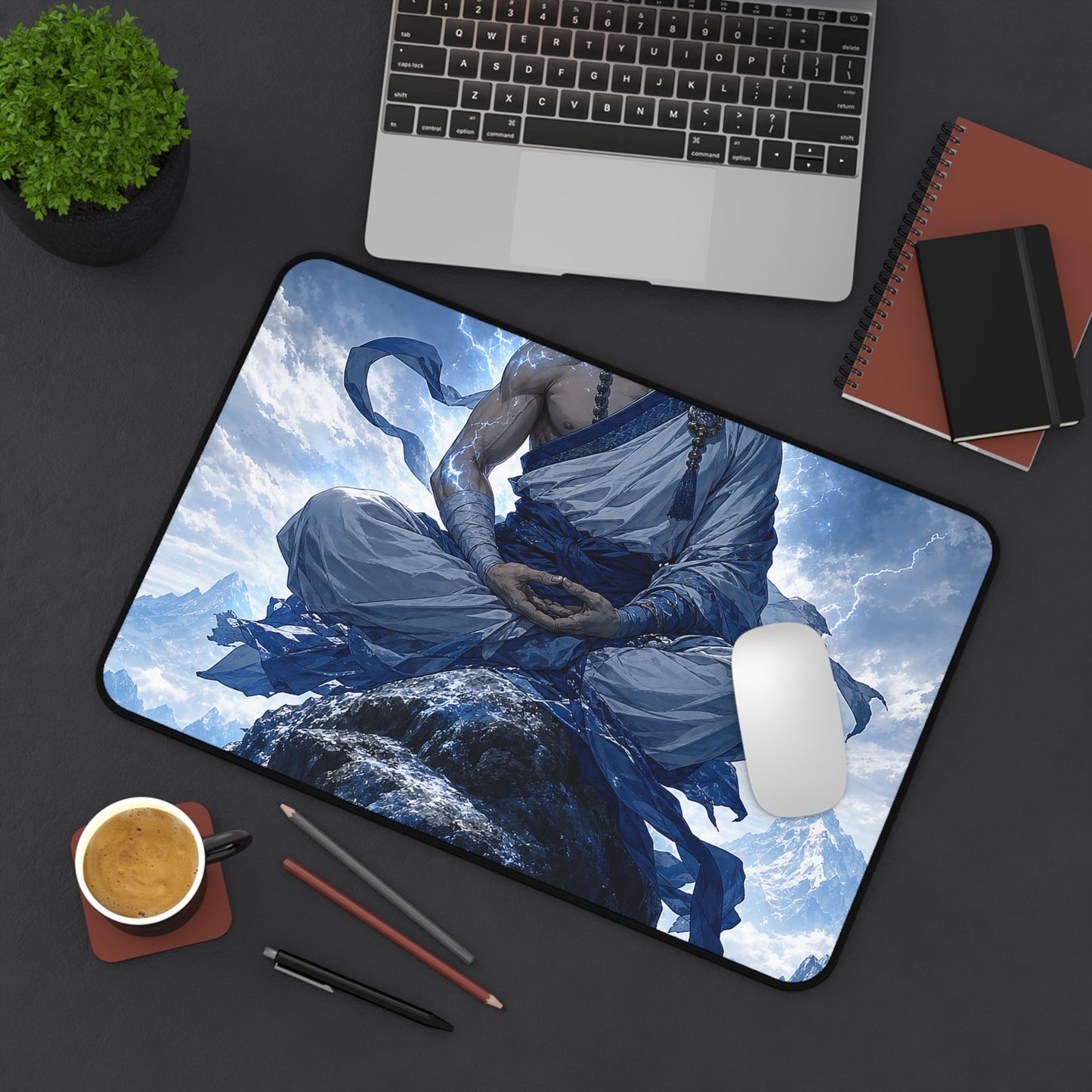 Warrior Monk Meditating On Peak - Anime Manga Gaming Desk Mat - Moikas