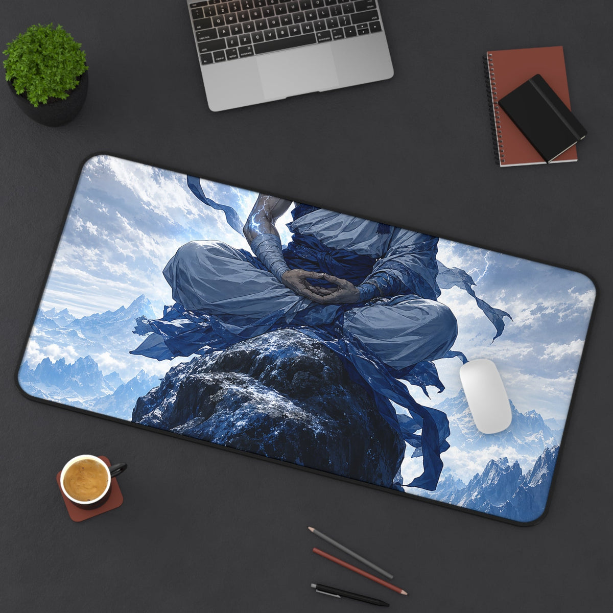 Warrior Monk Meditating On Peak - Anime Manga Gaming Desk Mat - Moikas