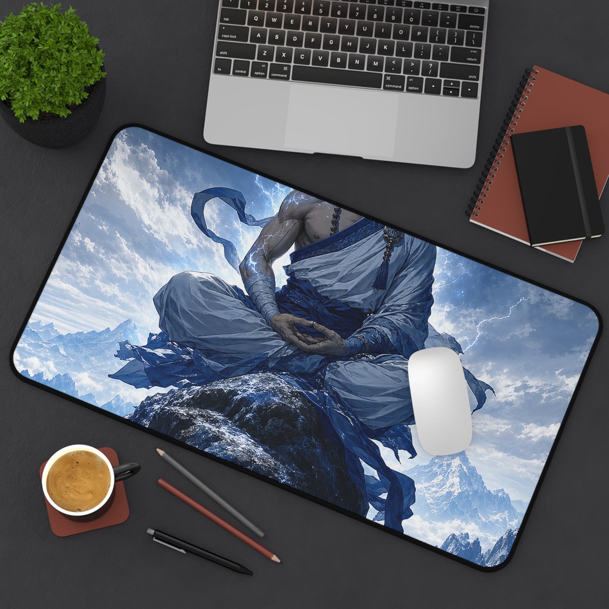 Warrior Monk Meditating On Peak - Anime Manga Gaming Desk Mat - Moikas