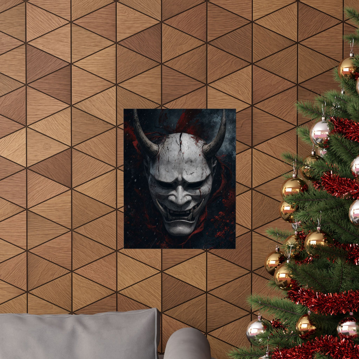 White Oni Mask With Hollow Black Eyes - Sudoni Brand Art Print (Matte Poster) - Moikas
