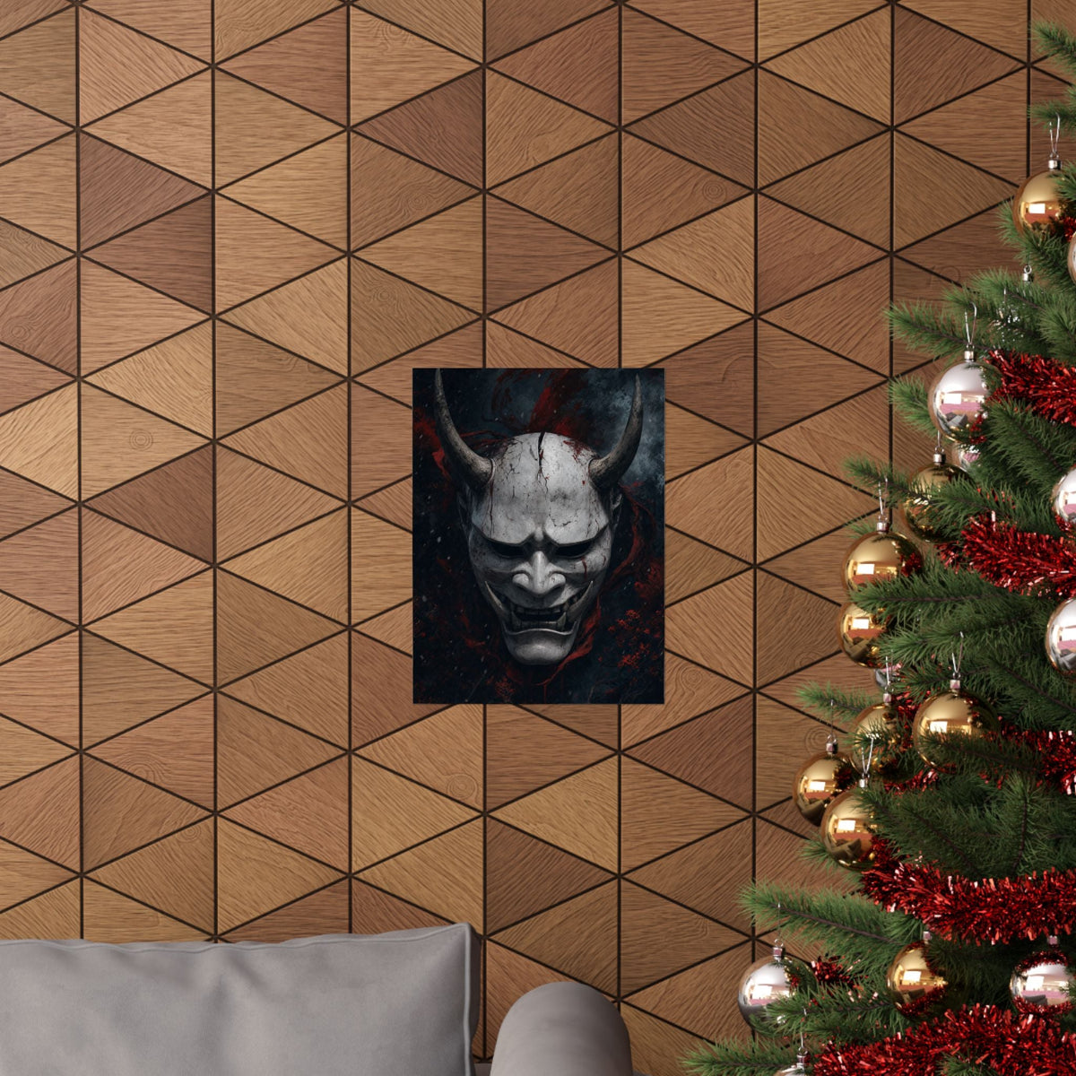 White Oni Mask With Hollow Black Eyes - Sudoni Brand Art Print (Matte Poster) - Moikas