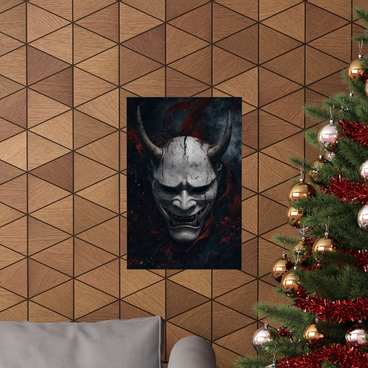 White Oni Mask With Hollow Black Eyes - Sudoni Brand Art Print (Matte Poster) - Moikas