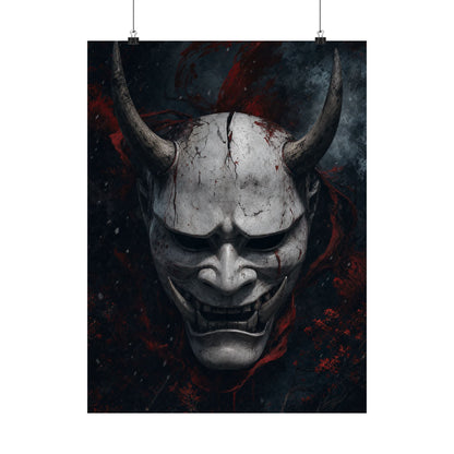 White Oni Mask With Hollow Black Eyes - Sudoni Brand Art Print (Matte Poster) - Moikas