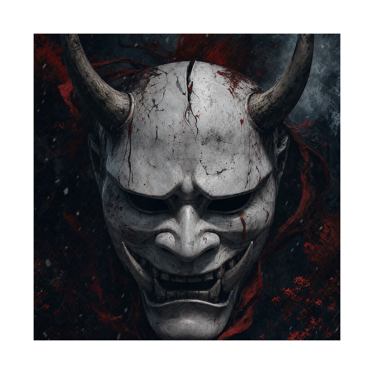 White Oni Mask With Hollow Black Eyes - Sudoni Brand Art Print (Matte Poster) - Moikas