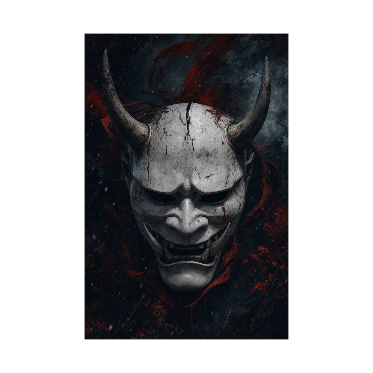 White Oni Mask With Hollow Black Eyes - Sudoni Brand Art Print (Matte Poster) - Moikas
