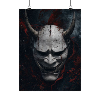 White Oni Mask With Hollow Black Eyes - Sudoni Brand Art Print (Matte Poster) - Moikas