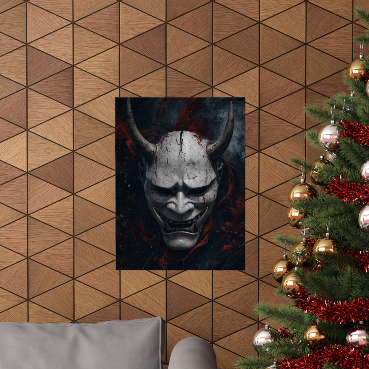 White Oni Mask With Hollow Black Eyes - Sudoni Brand Art Print (Matte Poster) - Moikas