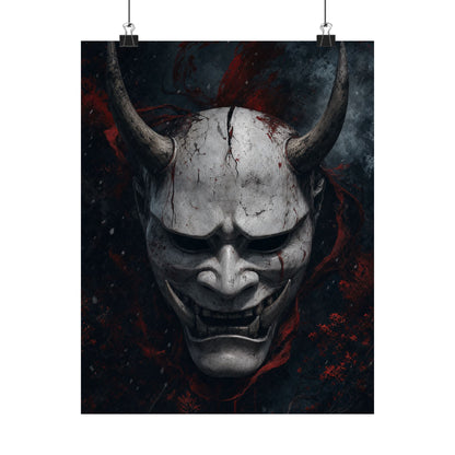 White Oni Mask With Hollow Black Eyes - Sudoni Brand Art Print (Matte Poster) - Moikas