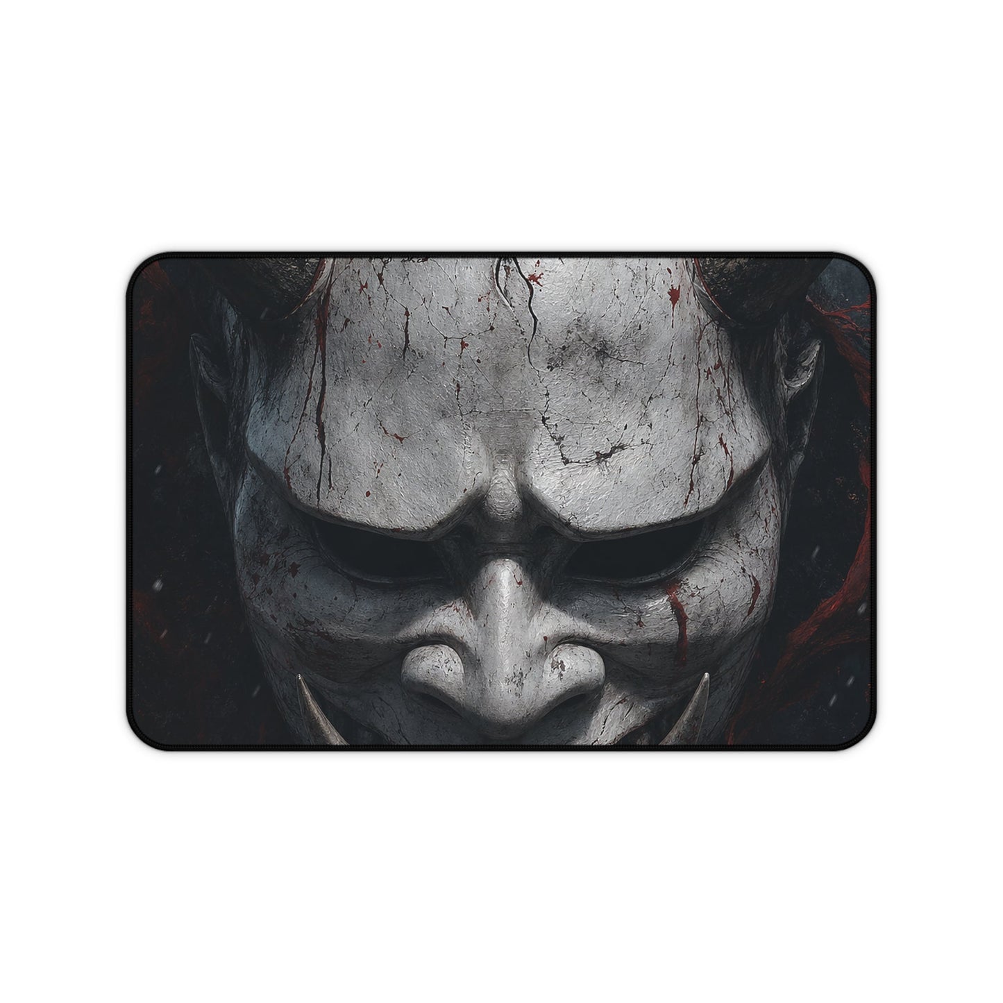 White Oni Mask With Hollow Black Eyes - Sudoni Brand Gaming Desk Mat - Moikas