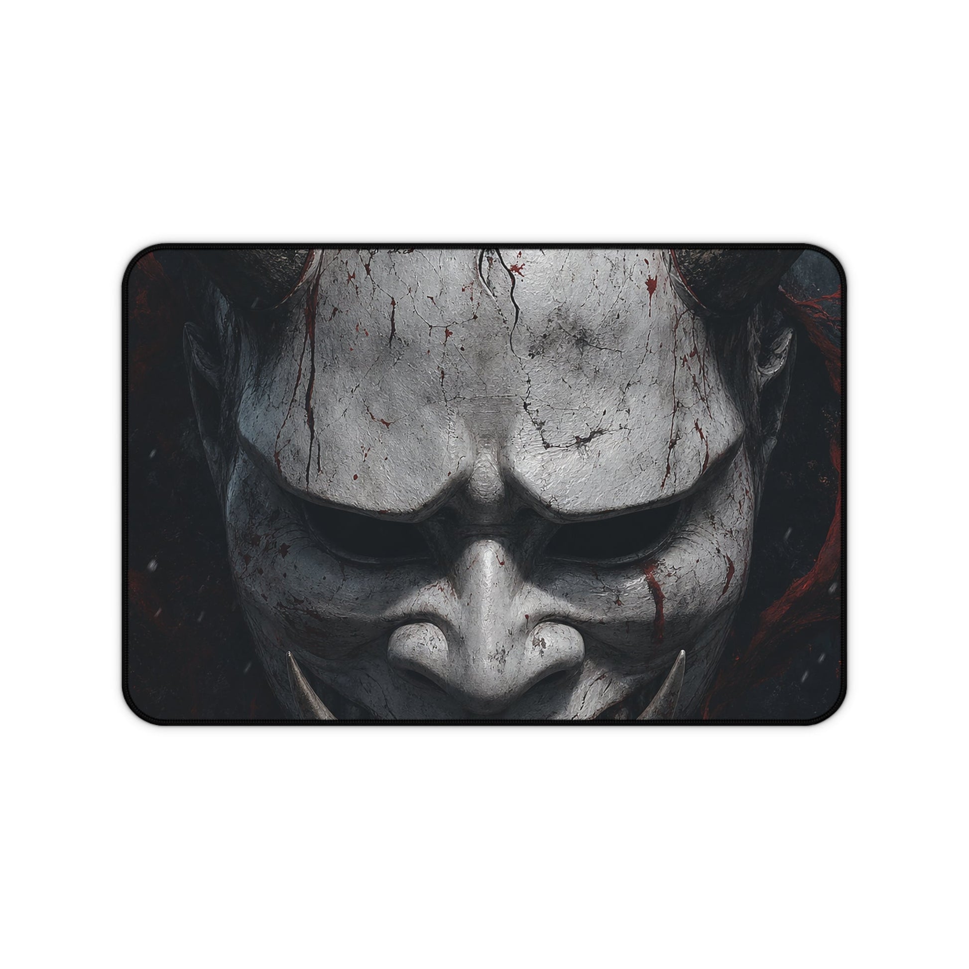 White Oni Mask With Hollow Black Eyes - Sudoni Brand Gaming Desk Mat - Moikas