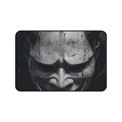 White Oni Mask With Hollow Black Eyes - Sudoni Brand Gaming Desk Mat - Moikas