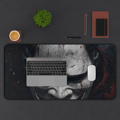 White Oni Mask With Hollow Black Eyes - Sudoni Brand Gaming Desk Mat - Moikas